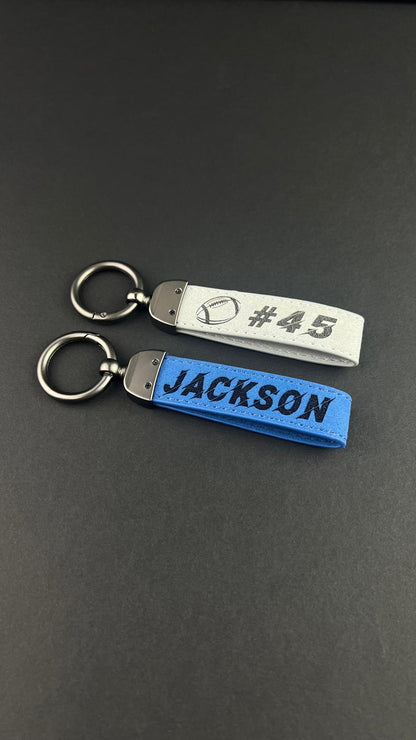 FOOTBALL TEAM KEYCHAIN Personalized Leather Keyring With Player Name Number University College Football Custom Logo Team Apparel Gift League Accessory Champion Team Gift Idea