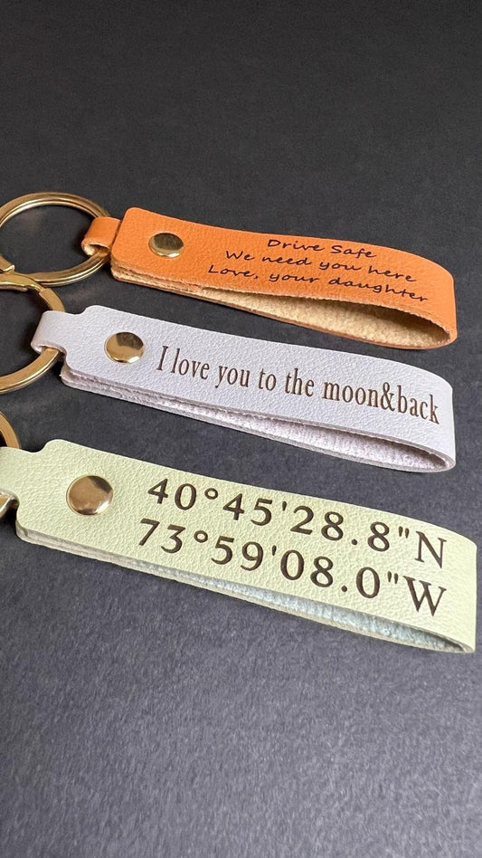 Minimalist Keychain Gift For Him Personalized Leather Accessory For Her Gift With Customization On Accessory Show Love With a Gift For Daddy