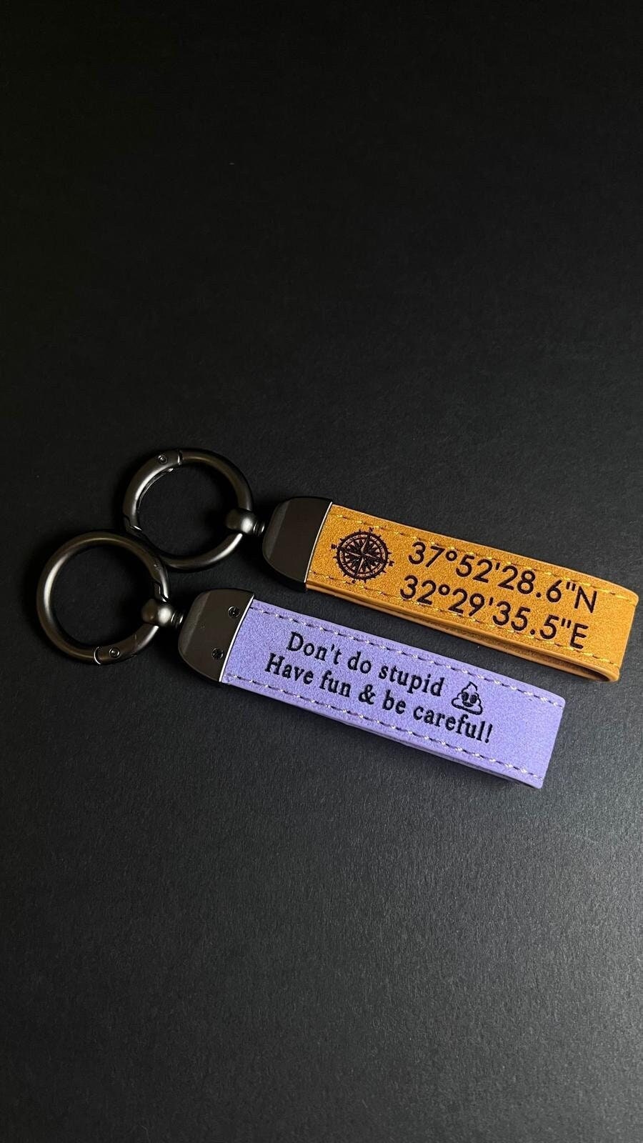 Don't Do Stupid Shit Keychain Personalized Leather Keychain With Coordinates Compass Keychain Accessory Customized Compass Leather Keychain