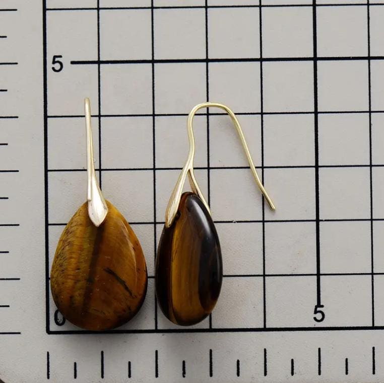 18K Gold Plated Hook Earrings Natural Stone Tiger Eye Minimalist Women Huggie Earring Gem Stone Designer Jewelry Christmas Jewelry Gift Ring