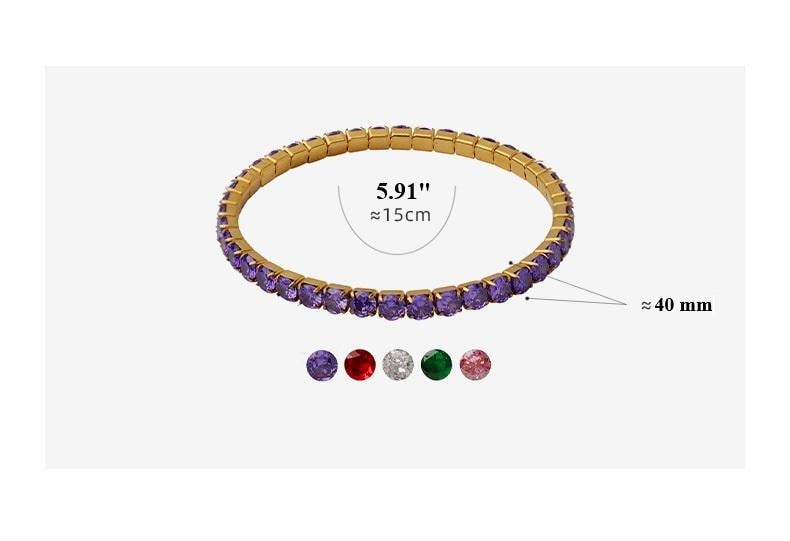 18K Gold Luxury Multicolor Zircon Elastic Bracelet Colorful Rainbow CZ Zircon Tennis Chain Bracelet Christmas Women Accessory Gift For Her