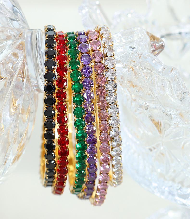 18K Gold Luxury Multicolor Zircon Elastic Bracelet Colorful Rainbow CZ Zircon Tennis Chain Bracelet Christmas Women Accessory Gift For Her