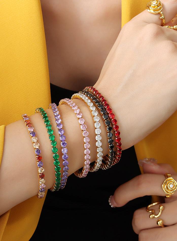 18K Gold Luxury Multicolor Zircon Elastic Bracelet Colorful Rainbow CZ Zircon Tennis Chain Bracelet Christmas Women Accessory Gift For Her