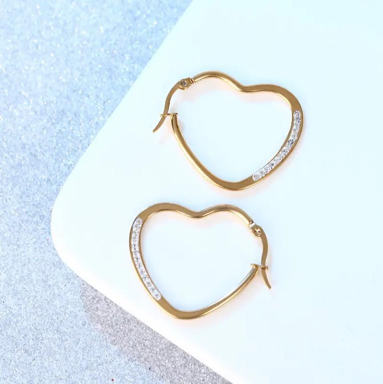 18k Gold Plated Minimalist Earring Women Jewelry Stainless Steel Heart Shape Stud Pendant For Lady Christmas Wife Girlfriend Minimalist Hoop