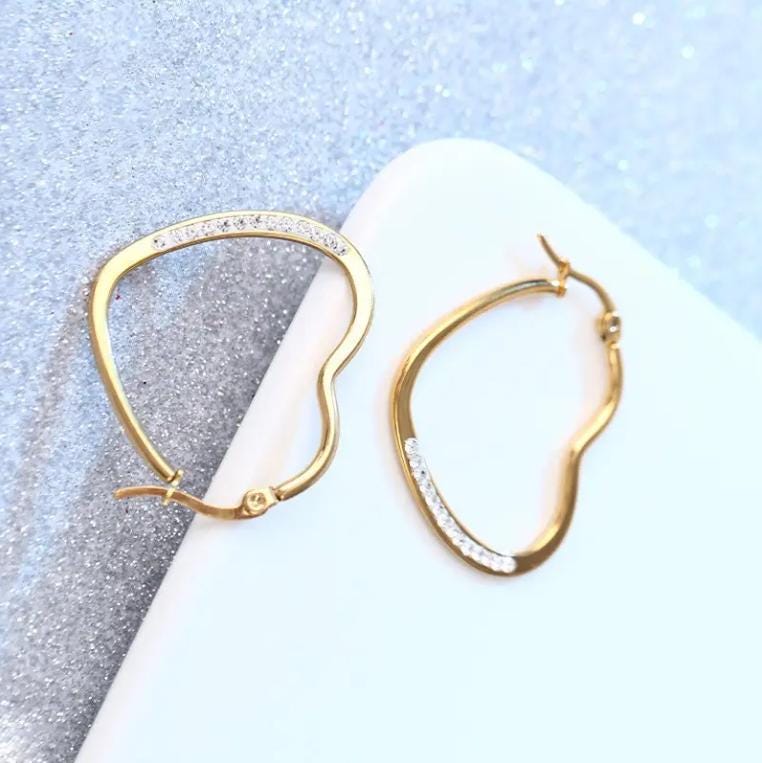 18k Gold Plated Minimalist Earring Women Jewelry Stainless Steel Heart Shape Stud Pendant For Lady Christmas Wife Girlfriend Minimalist Hoop