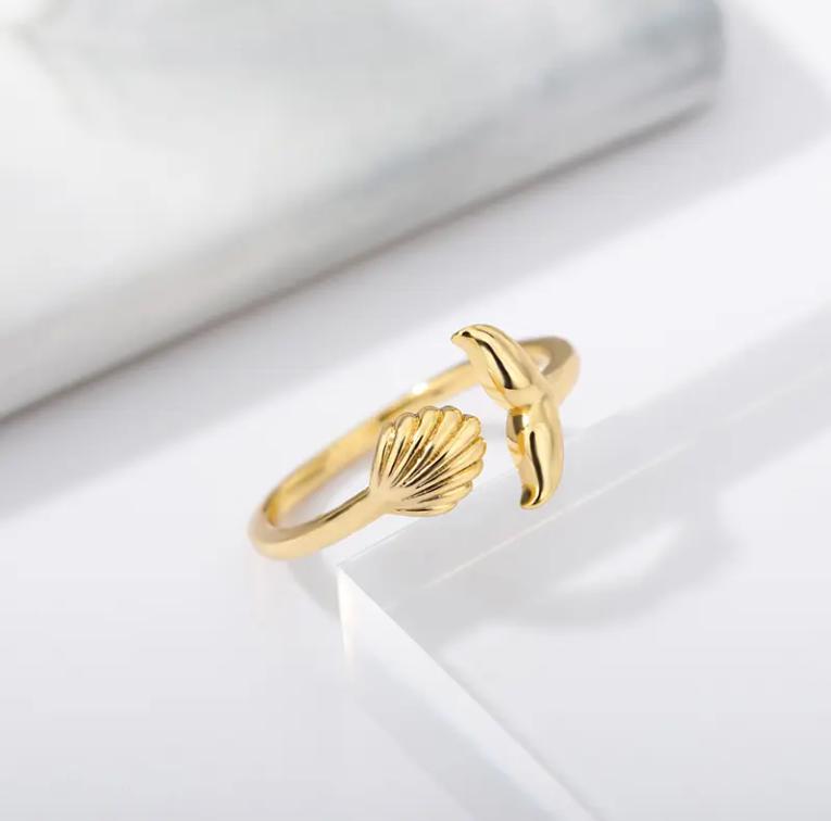 18K Gold Sterling Silver Unisex Jewelry Adjustable Size Ring Whale Tail Minimalist Rings for Men and Women Christmas Couple Match Accessory