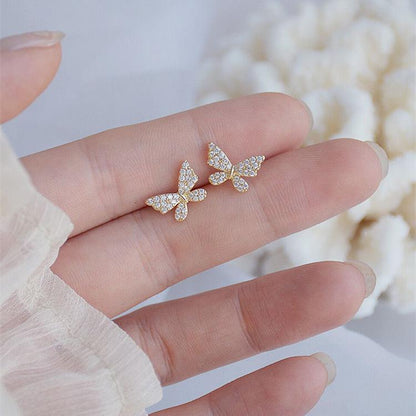 Butterfly inlaid Gold Earring Girlfriend Wife Mother Christmas Gift Idea Gold Jewelries Top Seller Cute Accessory Seconds Sale Golden