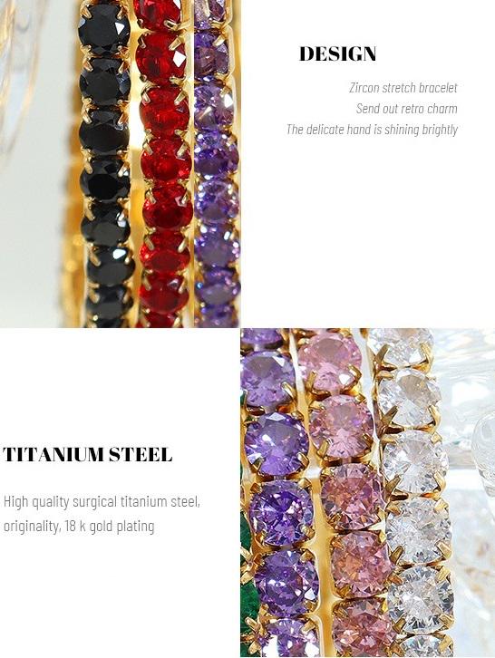 18K Gold Luxury Multicolor Zircon Elastic Bracelet Colorful Rainbow CZ Zircon Tennis Chain Bracelet Christmas Women Accessory Gift For Her