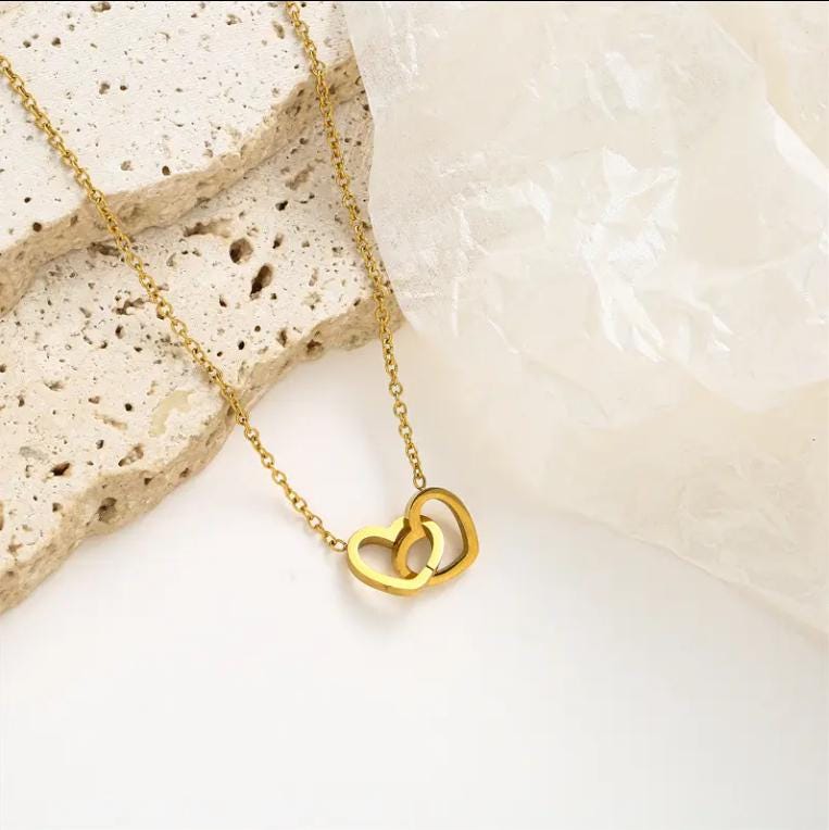 18K Gold Necklace Minimalist Heart Shape Double Buckle Cute Pendant Women Jewelry Luxury Christmas Gift Sterling Silver Wedding Accessories