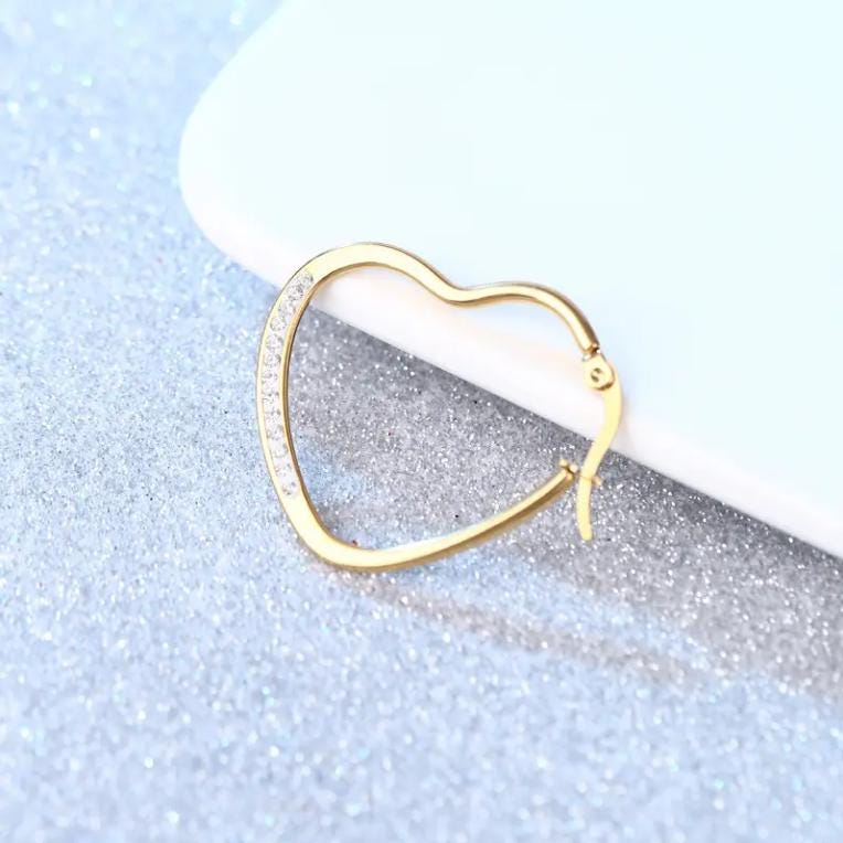 18k Gold Plated Minimalist Earring Women Jewelry Stainless Steel Heart Shape Stud Pendant For Lady Christmas Wife Girlfriend Minimalist Hoop