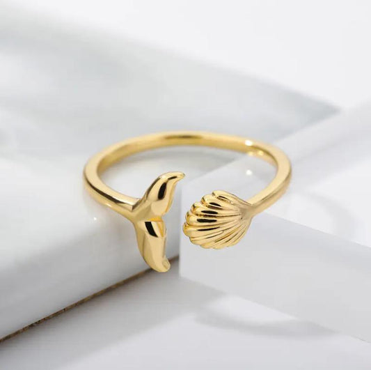 18K Gold Sterling Silver Unisex Jewelry Adjustable Size Ring Whale Tail Minimalist Rings for Men and Women Christmas Couple Match Accessory